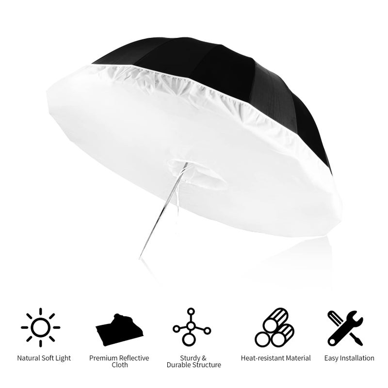 Selens Parabolic Umbrella and Diffuser Photography Lighting, 65 Inch Black Silver Reflective Deep Umbrella for Photo Studio Flash Speed Light - Image 5